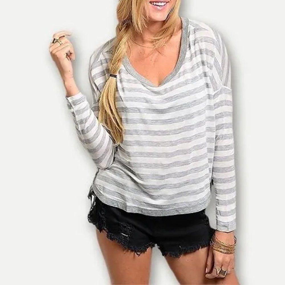 *Clearance* Pretty Good Grey Striped Sweater